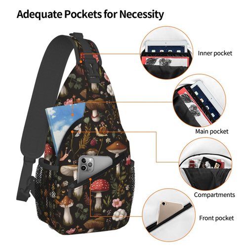 Mushroom Snail Berry Sling Backpack Unisex Crossbody Chest Bag Shoulder Chest Bag For Women Men Hiking Travel
