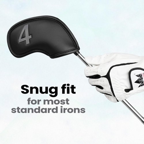 Craftsman Golf Black Leather Iron Headcover Covers Set 10pcs 4 5 6 7 8 9 P S L G with Embossed Gray No. on Both Sides Gift for Men and Women