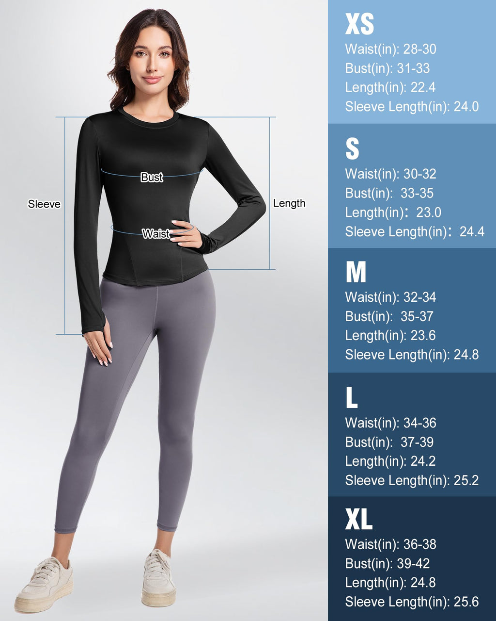 Women's Compression Shirts Long Sleeve Workout Yoga Tops, Sun Protection Running Athletic Undershirt Medium