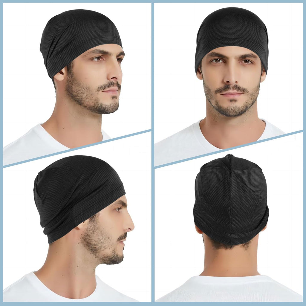 WTACTFUL Cooling Skull Cap for Men Women Breathable Running Caps Sweat Hat Skull Caps Thin Slouchy Beanie for Dreadlock Cycling Motorcycle Riding Hiking Helmet Liner Sport 3Pack Black