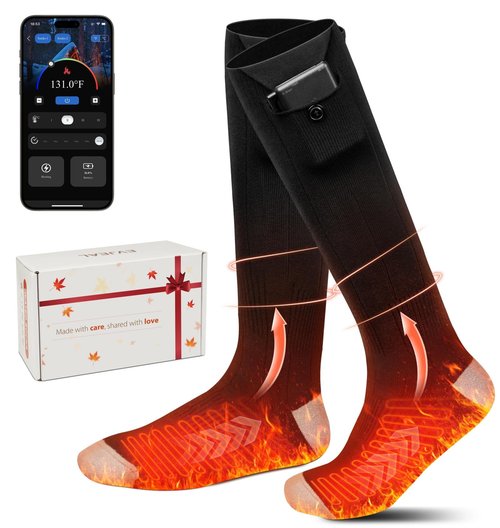 Heated Socks with App Control, Rechargeable Electric Socks with 2×6000mAh Batteries, Fast Heating & Constant Temperature, Winter Hiking Gear for Men & Women, Ideal for Hunting & Gifts