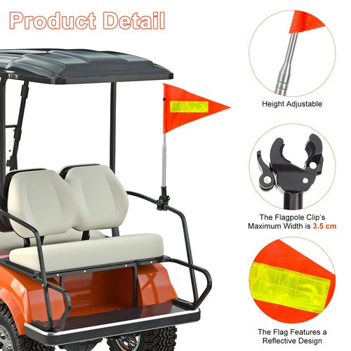 Golf Cart Flag Pole, Retractable Bike Flags With Pole For Safety, High Visibility Double-Sided Reflective Bicycle Flag (Telescopic 28-160cm)