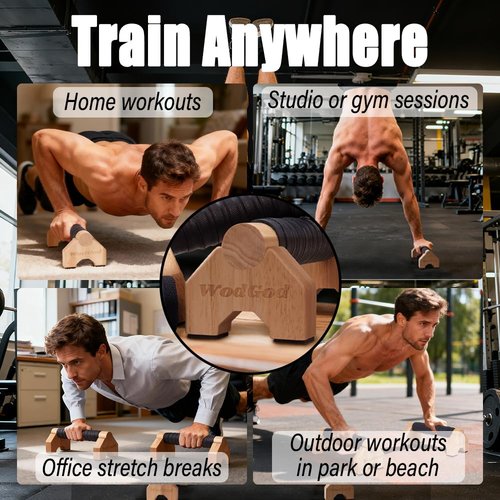 Solid Wood Parallettes Push Up Bars for Home & Gym, Durable Wooden Calisthenics Equipment with Non-Slip Grip, Full Body Strength & Balance Training