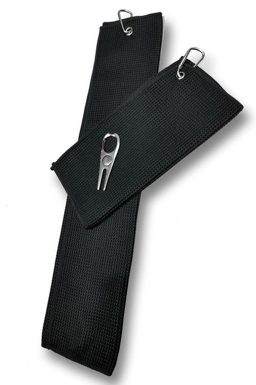 CaddyDaddy Golf Microfiber Towel Set & Divot Tool, Black