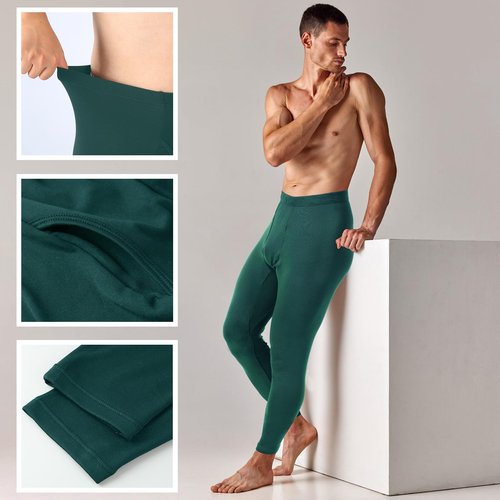 Casuallined 2 Pack Thermal Men Long Underwear Pants Winter Warm Fleece Lined Underwear Bottom Cold Weather Base Layer Legging (Black, Army Green,XX-Large)