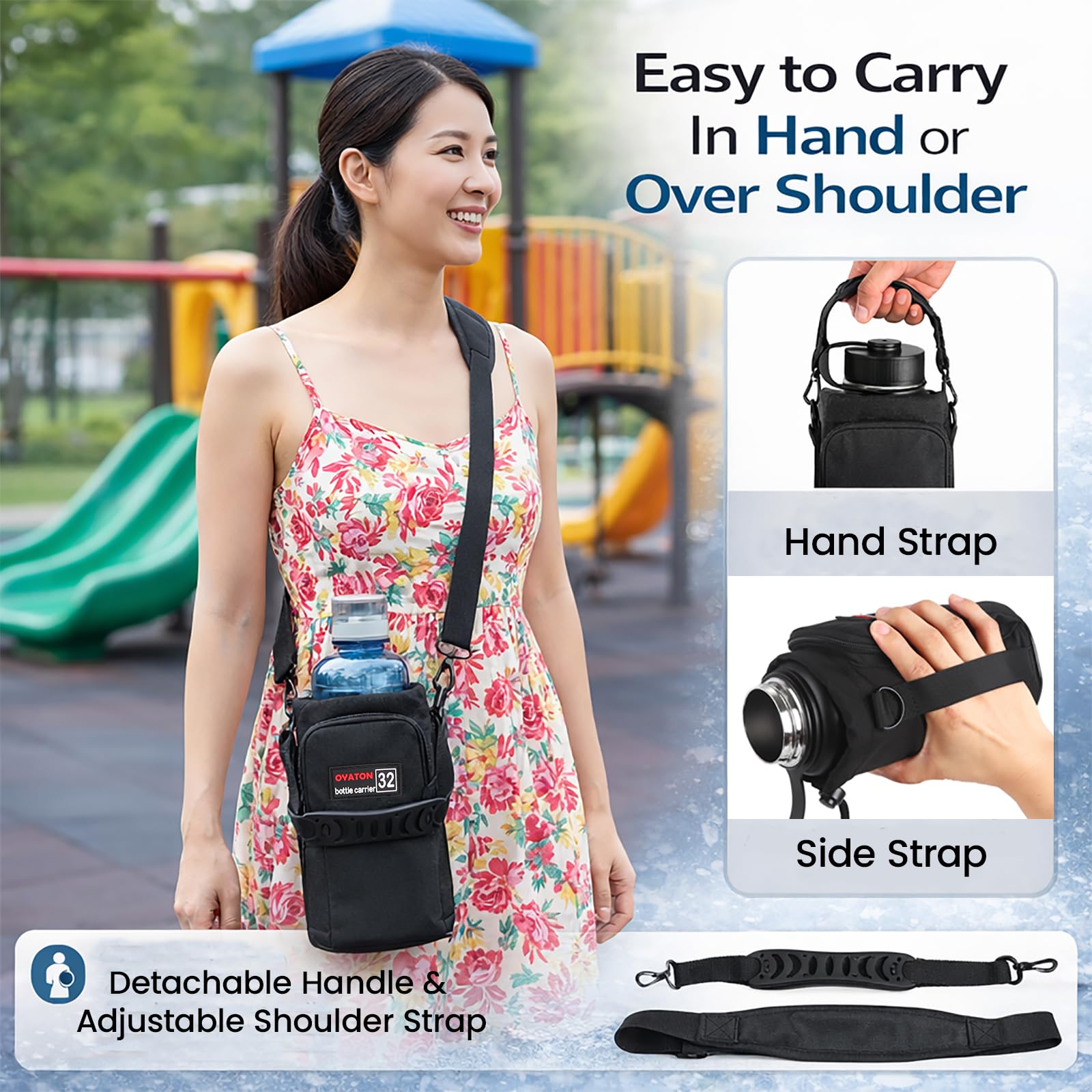 OYATON Water Bottle Holder With Strap for 32oz Bottles, Hands-Free Water Bottle Carrier Bag With Pocket and Handle for Walking Travel and Hiking(Exclude Bottle)