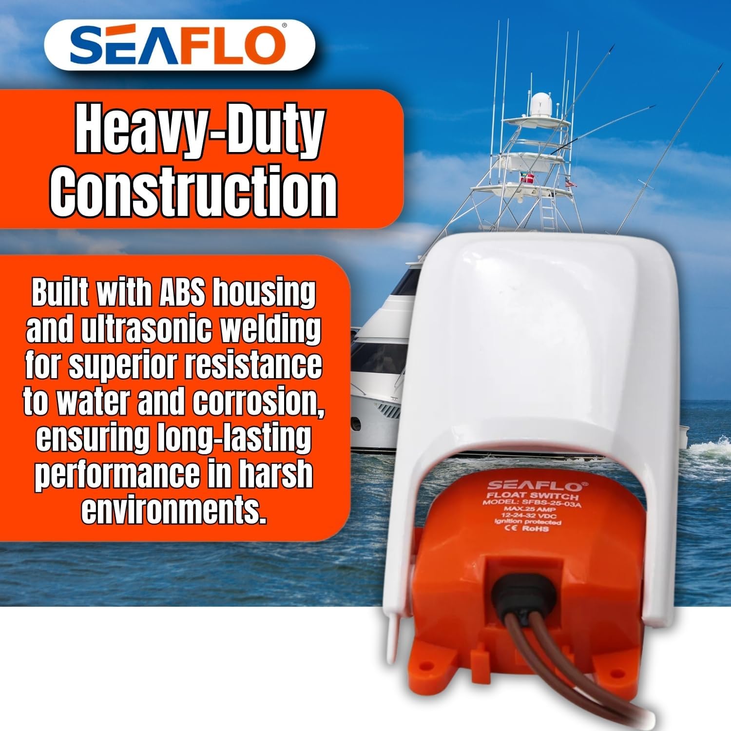 SEAFLO Heavy Duty Bilge Pump Float Switch - Compatible with 12V, 24V, 32V Systems