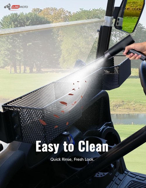 LUXEMOTO Golf Cart Inner Front Storage Basket for E-Z-GO RXV 2008+, No Drilling Combined Steel Independent Front Inner Dash Tray Storage Organizer for EZGO RXV 2008-2025 Accessories, Black