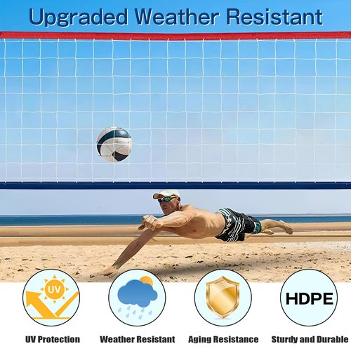 Volleyball Net Outdoor Indoor with Upgraded Weather Resistance Steel Cable Pro Volley Ball Net Replacement,Portable for Backyard,Pool,Beach,School,Official Size 32x3FT(Net Only) (Red/Blue)