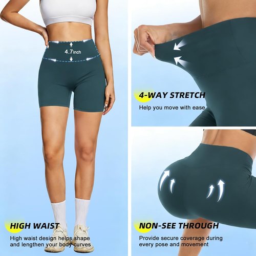FULLSOFT High Waisted Biker Shorts for Women - Tummy Control Fitness & Workout | 5" Length