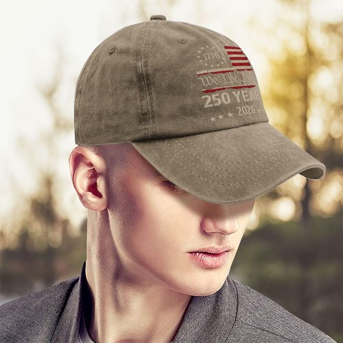 U.S. 250th Anniversary Embroidered Baseball Cap – 250 Years of Freedom 1776-2026 Patriotic Hat in Khaki