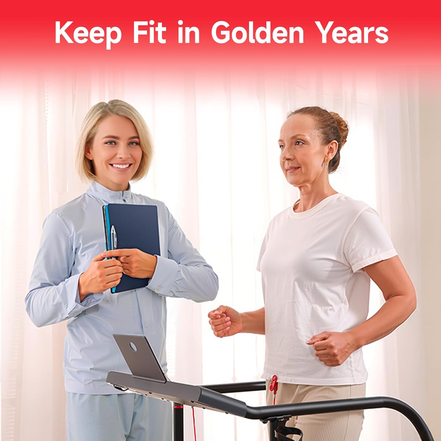 Yesoul Walking Treadmill for Seniors - Safe Home Exercise Machine with Long Handrails & LED Display, 300 lbs Capacity