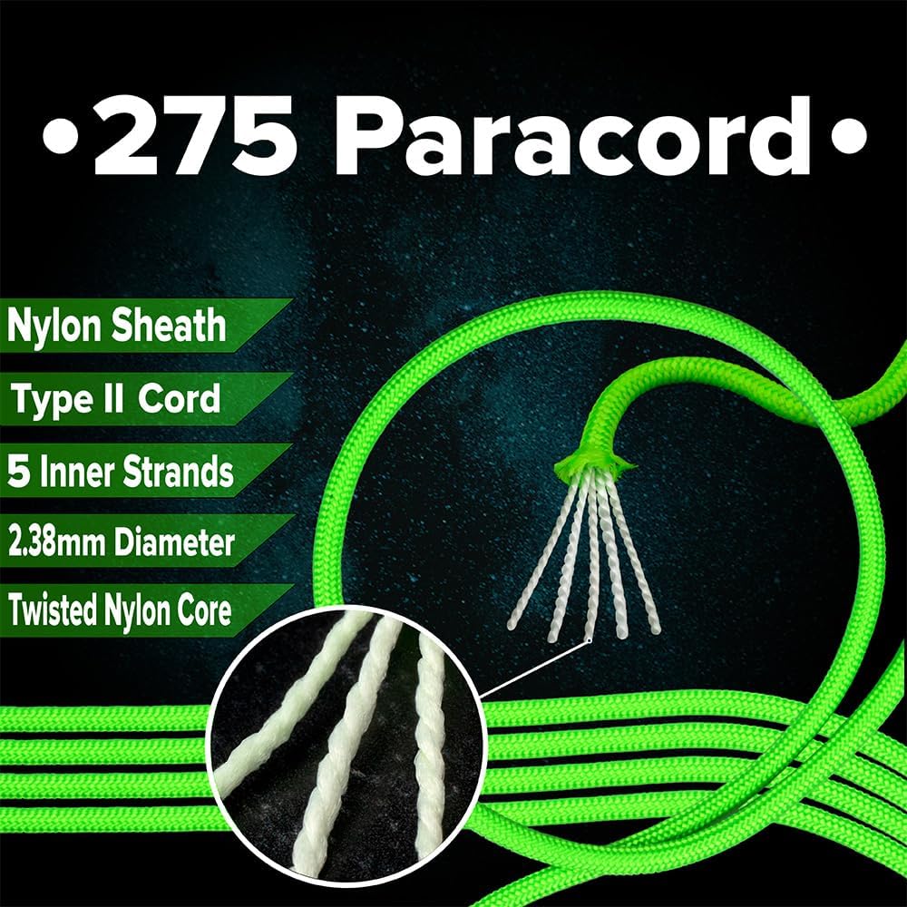 PARACORD PLANET Tactical Paracord Rope - 275-LB Tensile Strength, 100 Feet, Black, 5-Strand Nylon Core