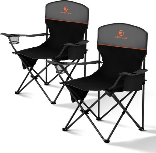 ALPHA CAMP Folding Camping Chairs - Portable Lawn Chairs with Cup Holders | Supports 225 LBS, 2 Pack