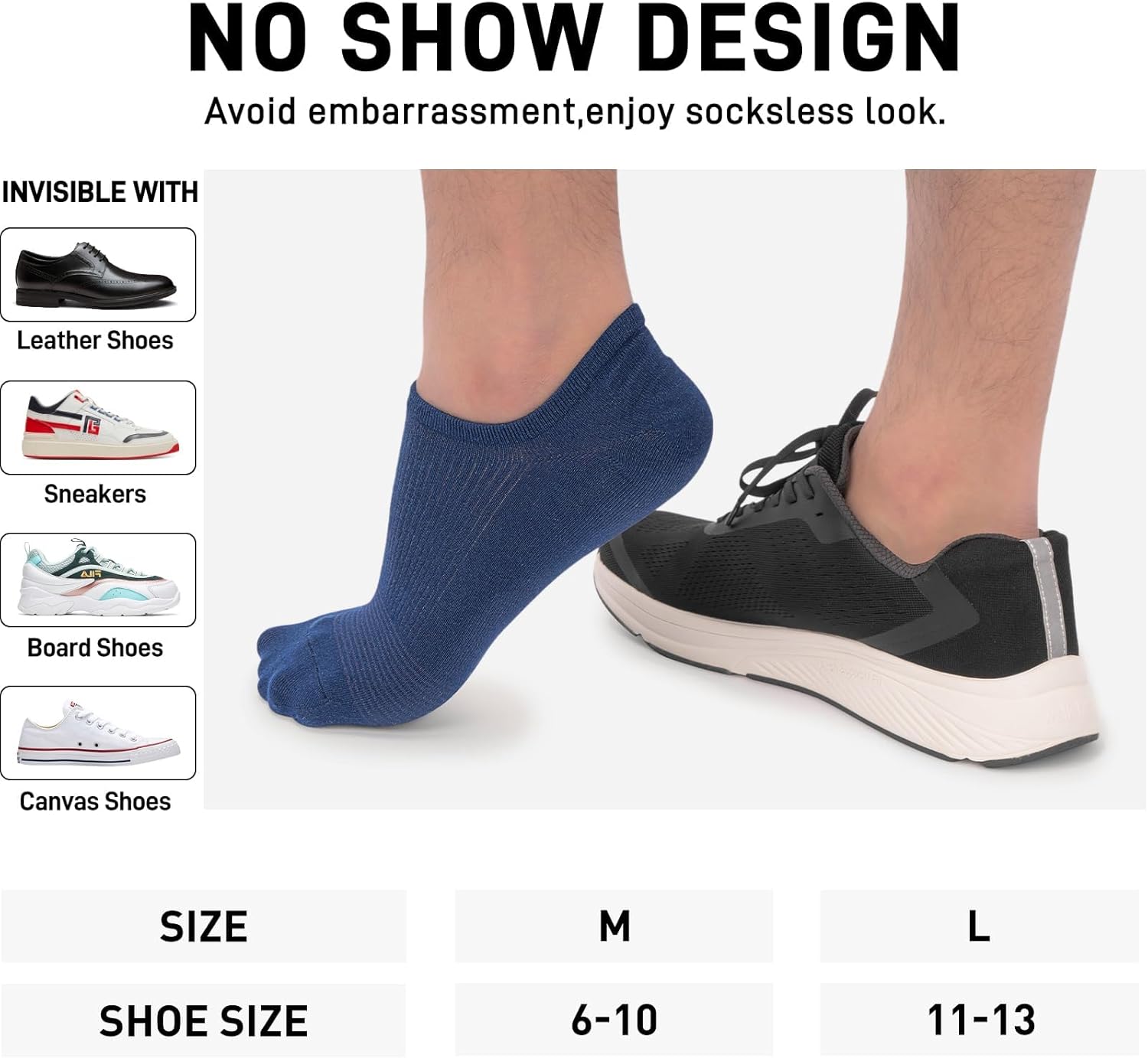 Wernies No Show Socks for Men - 10 Pairs of Low Cut Cotton Socks with Non-Slip Grips | Sizes 6-10 & 11-13