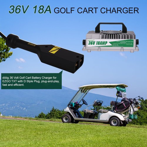 Green orange 36 Volt Golf Cart Battery Charger for EZGO TXT Golf Carts, 36V 18A Golf Cart Charger with Upgraded Extended D Style Plug, 4-6H Full Charge Trickle Charge, Lead Acid Charger