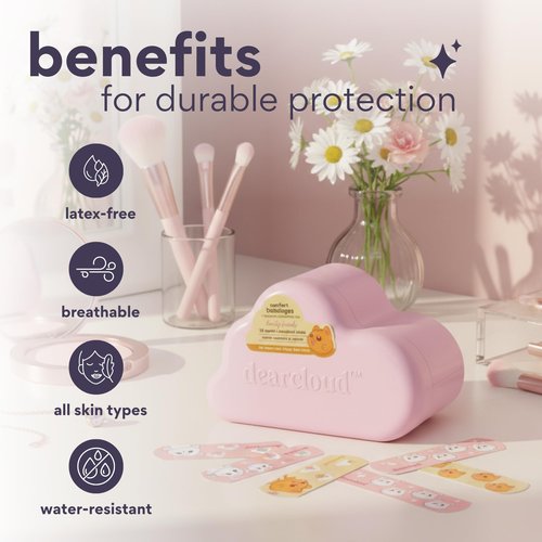 dearcloud Dainty Friends Comfort Bandages with Reusable Tin 30 ct - Waterproof, Latex-Free Bandages, Hypoallergenic - Variety Pack (Dainty Friends)