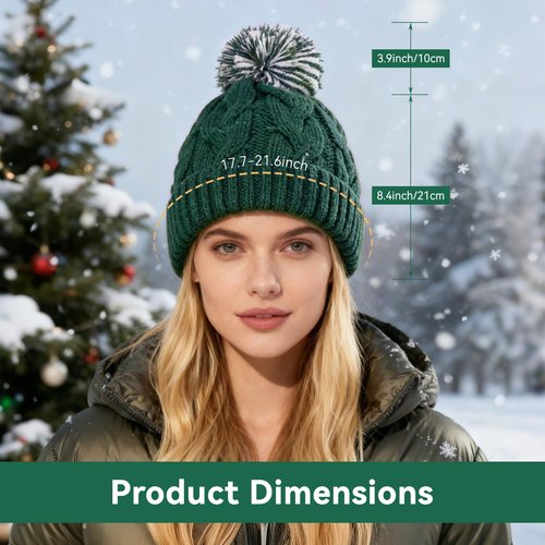 WDAIYEK Slouchy Chunky Knit Beanie with Pom Pom - Cozy Winter Bobble Hat for Women and Men Dark Green