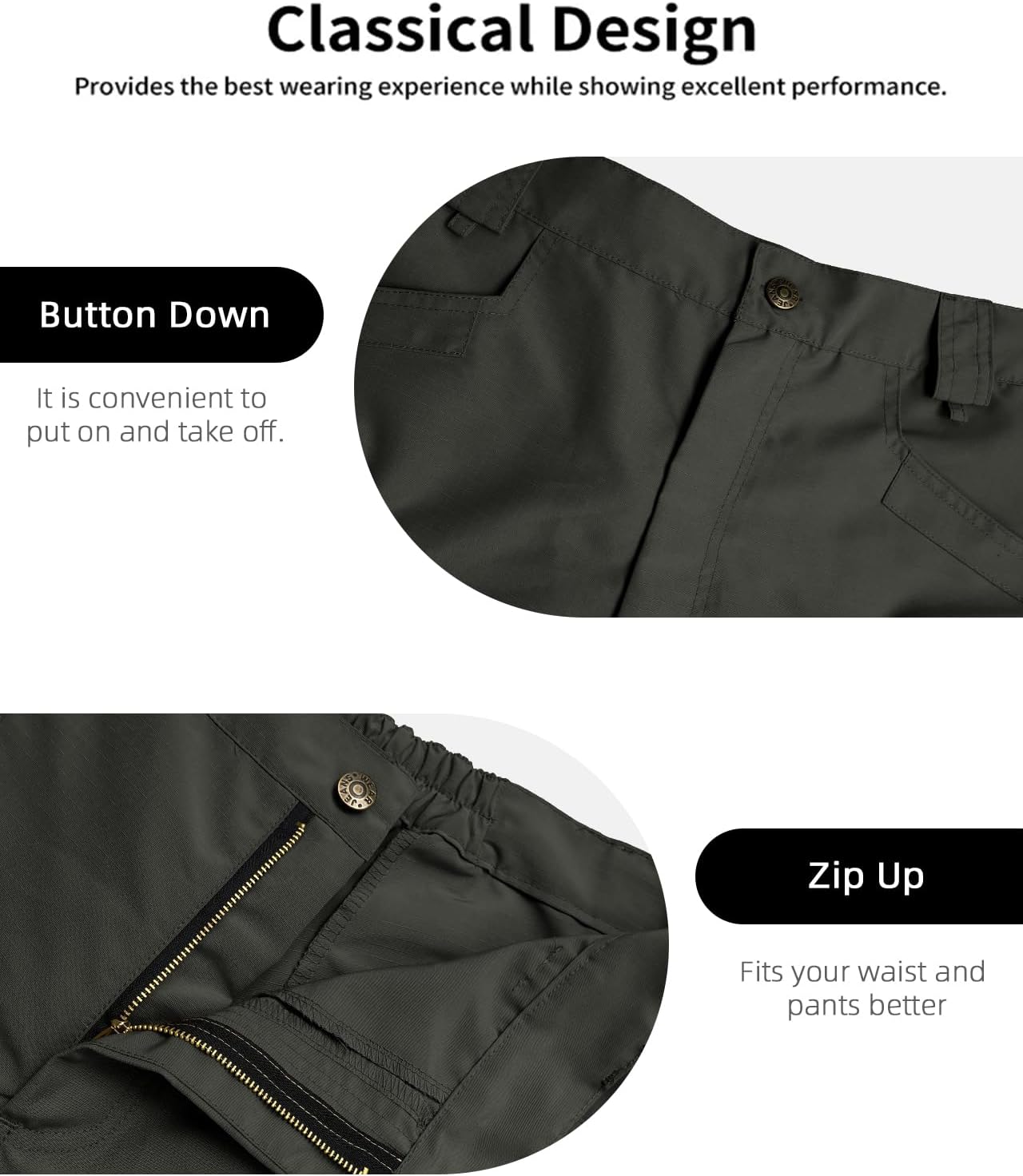 Whox Men's Tactical Cargo Shorts - Waterproof Hiking Shorts with 6 Pockets | Casual Work & Fishing Wear