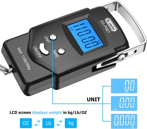 Dr.meter Fishing Scale - 110lb Digital Luggage Scale with Backlit LCD & Measuring Tape | Pocket Size, Batteries Included
