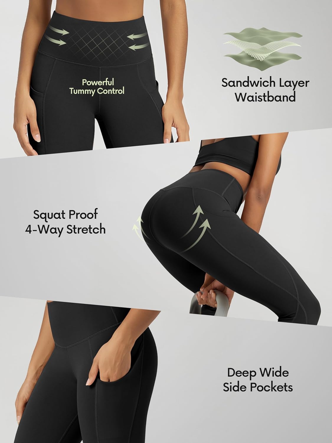 ODODOS Women's High Waisted Yoga Capris - Tummy Control, Non-See-Through Leggings with Pockets | Athletic Running Wear