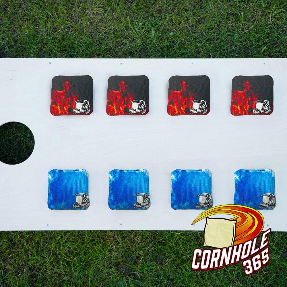 Cornhole365 Cornhole Bags - All-Weather, Heavy-Duty Fabric, Double-Stitched - Fire & Ice Set of 8 for Indoor & Outdoor Fun