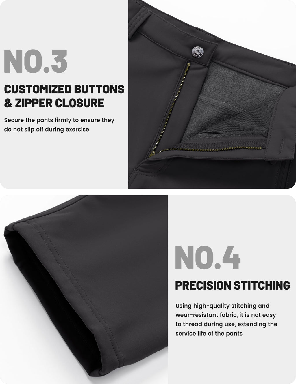 TACVASEN Winter Pants for Men Work Cargo Fleece Lined Waterproof Cold Weather Snow Softshell Tactical Hiking Ski Rain Pants Black 34
