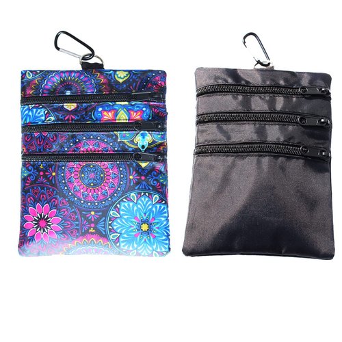 hapheal Golf valuables pouch, zipper golf ball bag with 4 pockets, golf accessories pouch for storing balls,tees,mobile phone,keys, cards and cash, great gift for golfers (2 PACK（BLACK+FLORET）)