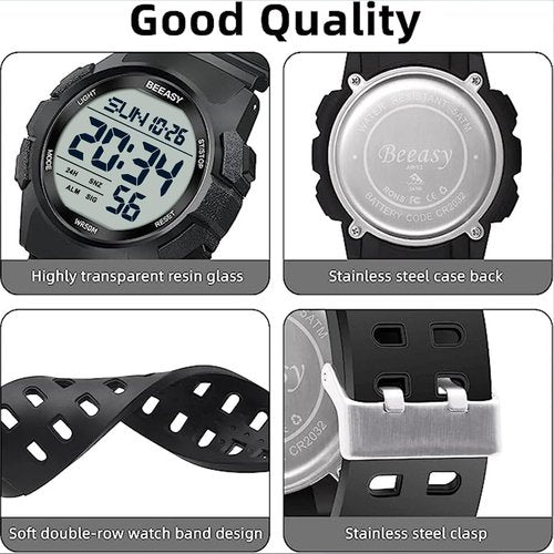 Beeasy Men's Digital Sports Watch - 50M Waterproof, 49mm Rubber Strap with Stopwatch & Alarm | Ideal for Gym & Daily Wear