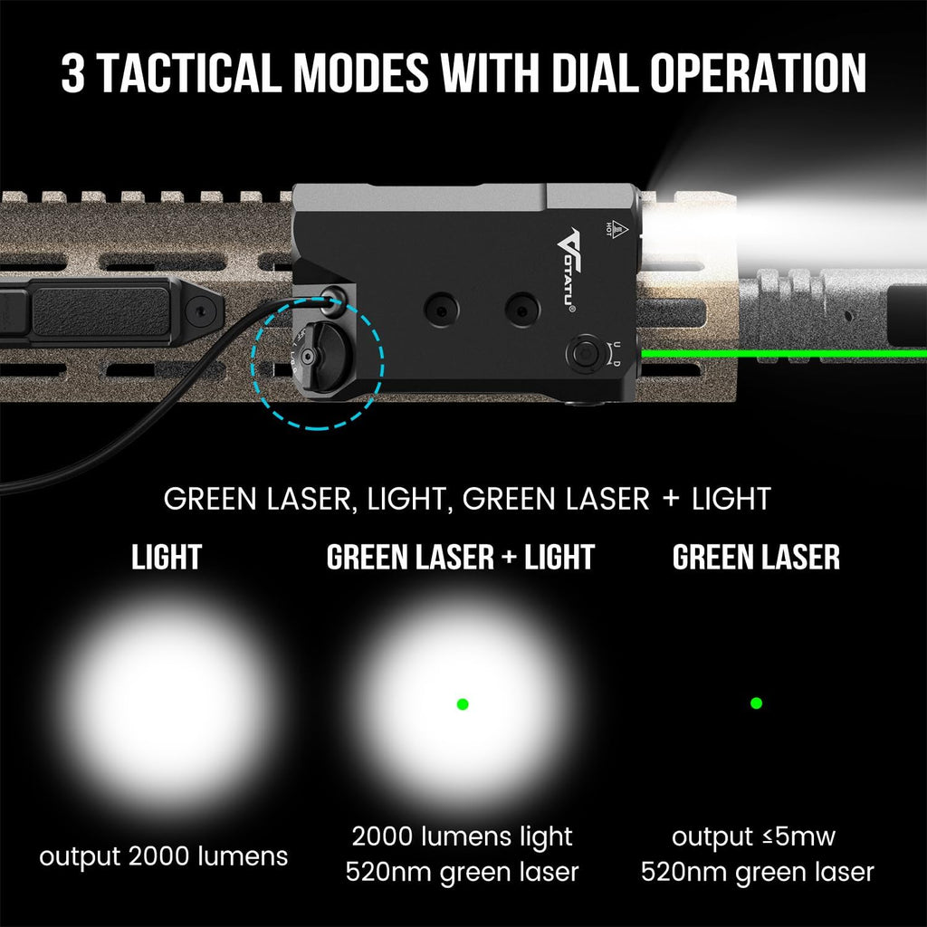 VOTATU V845 Green Laser & Light Combo - 2000 Lumens LED Flashlight with Pressure Switch for M-LOK Rail