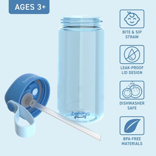 Bentgo Kids Water Bottle - Leak-Proof, Durable BPA-Free Tritan | 15 oz. Cup for Ages 3+ (Blue)