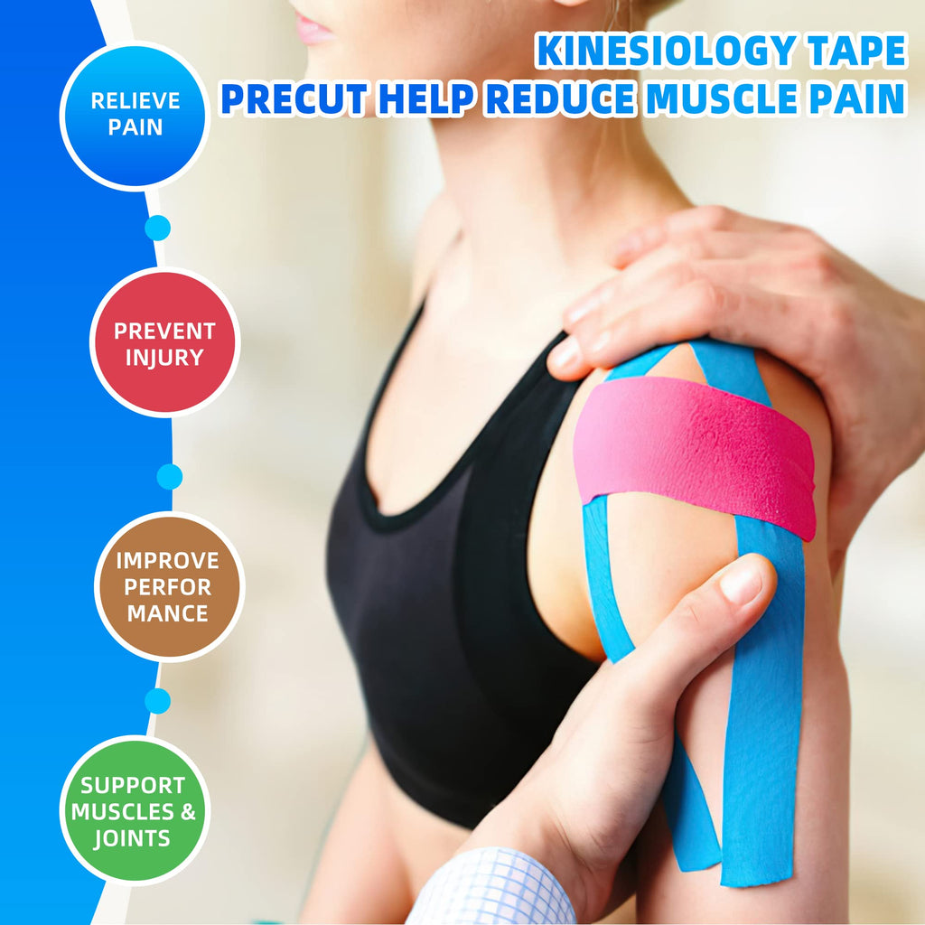 PHYTOP Kinesiology Tape Precut Strips - 4 Rolls Beige (2"x16.4ft) - Waterproof K Sports Tape for Muscle Support, Easy Application, Breathable & Latex Free