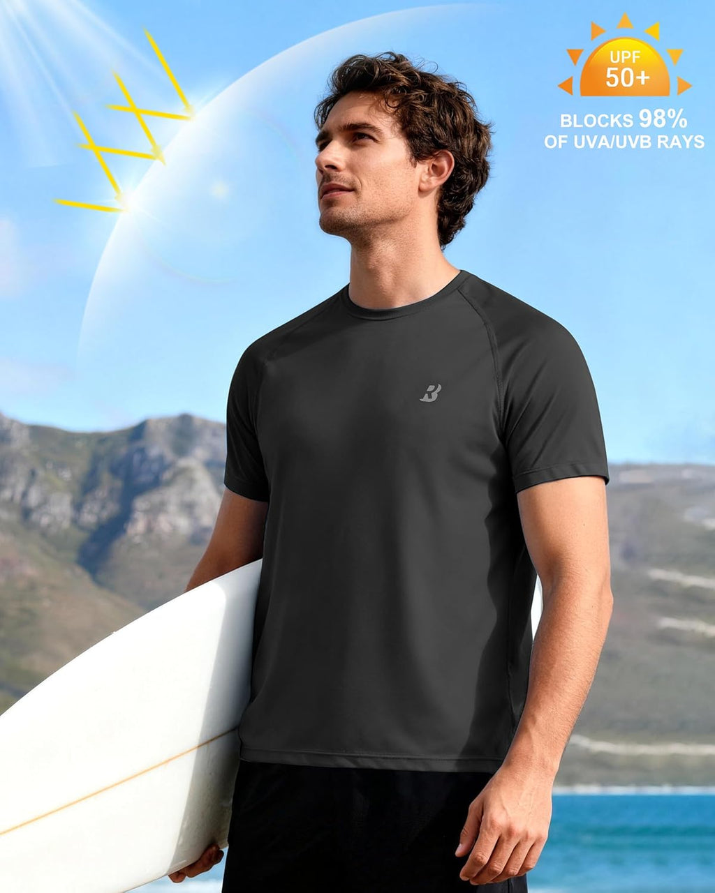 Roadbox Men's Rash Guard - UPF 50+ UV Protection Swim Shirt | Quick-Dry Lightweight Beach Tee
