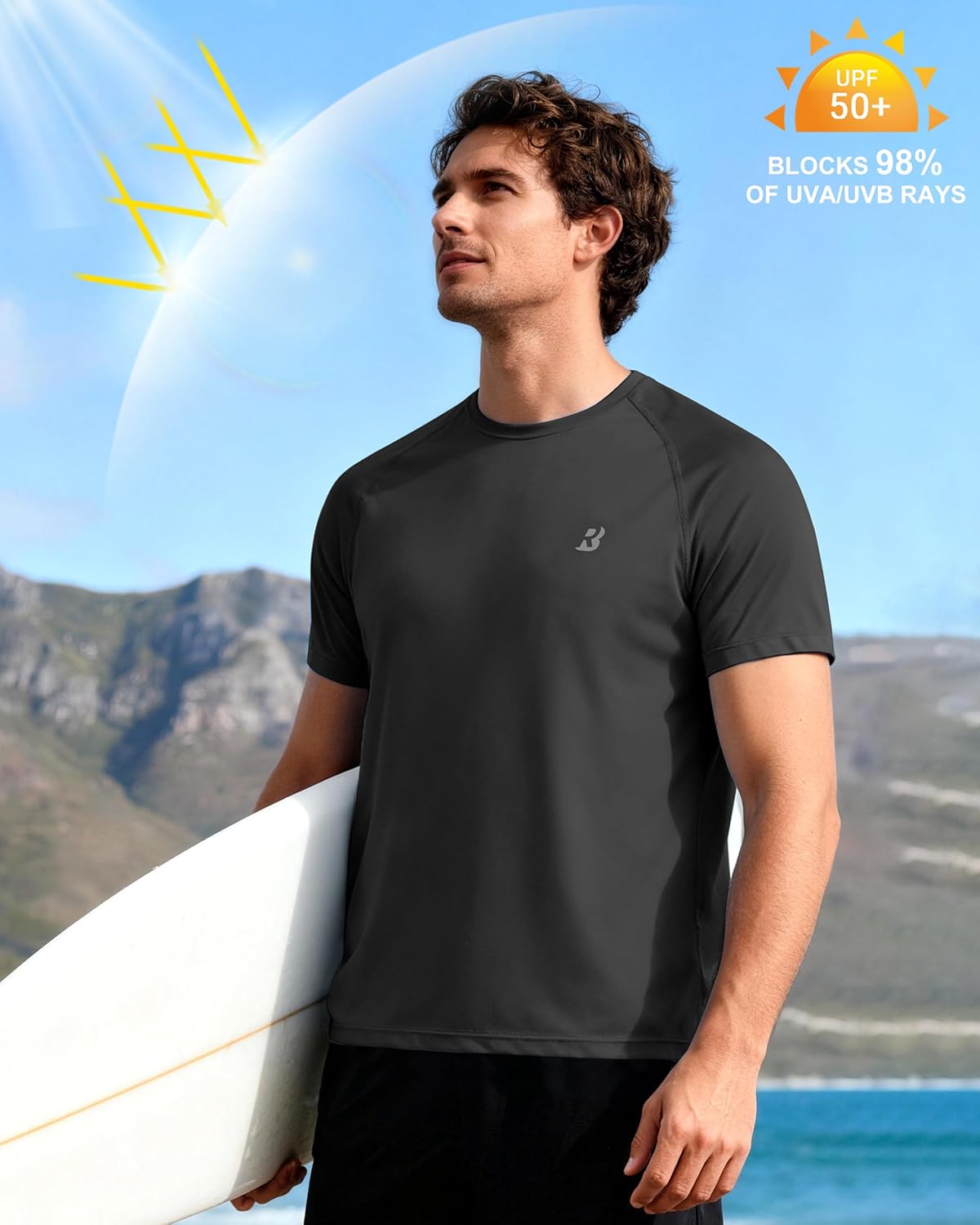Roadbox Men's Rash Guard - UPF 50+ UV Protection Swim Shirt | Quick-Dry Lightweight Beach Tee