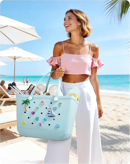 BAGSMART Large Waterproof Beach Bag - Stylish Tote with Cooler & Charms for Pool Days