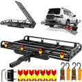 55"x34" Trailer Hitch Cargo Carrier, 1000LBS Hitch Cargo Carrier with Ramp, Folding Aluminum Alloy Mobility Scooter Carrier, Wheelchair Carrier for Car with 2" Receiver & Reflective Strips for Truck