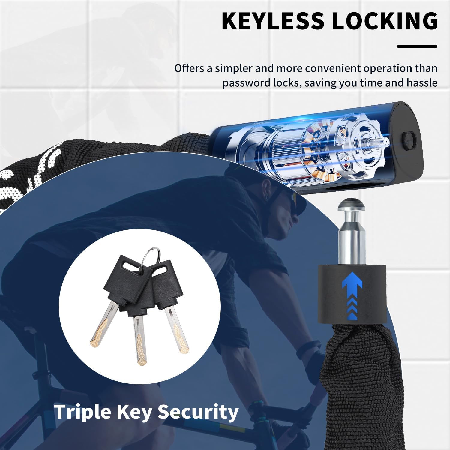 Sportneer Anti-Theft Bike Chain Lock - 6mm Thick, 3.2ft Long, Heavy Duty Security with Keys