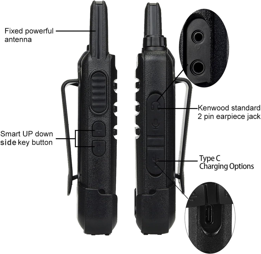 Retevis RT22 Two Way Radio - Long Range Rechargeable Walkie Talkies | USB-C Charging, Handsfree, 4 Pack