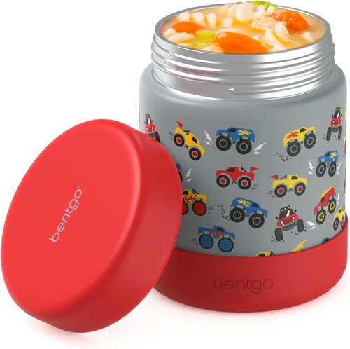 Bentgo Kids Stainless Steel Food Jar - 11oz Leak-Proof Insulated Container for Hot or Cold Food | Dishwasher Safe, Ages 3+ (Trucks)