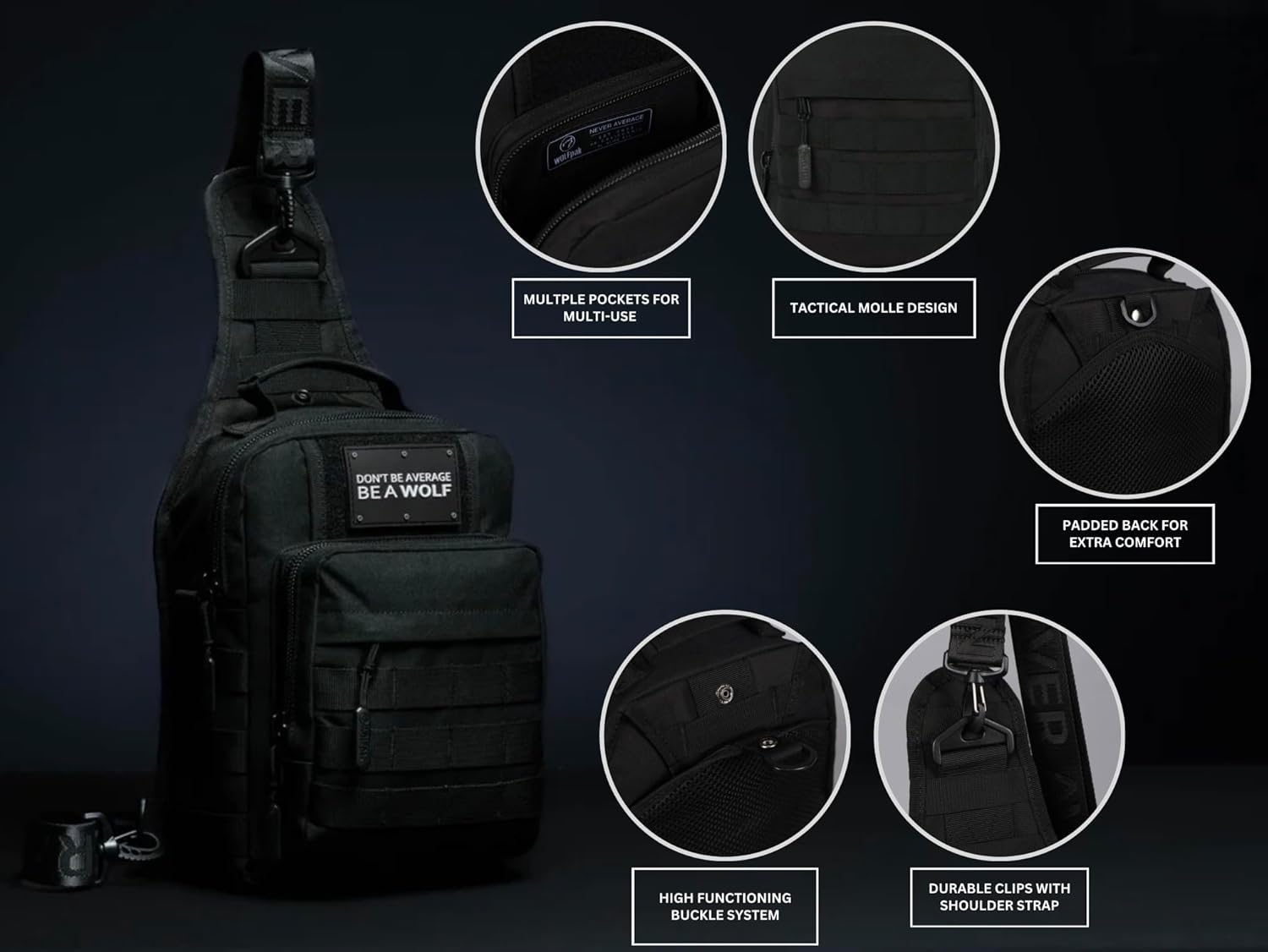 WOLFpak Tactical Sling Bag - Concealed Carry CCW Backpack | 9L Military Crossbody EDC Daypack - Alpha Black