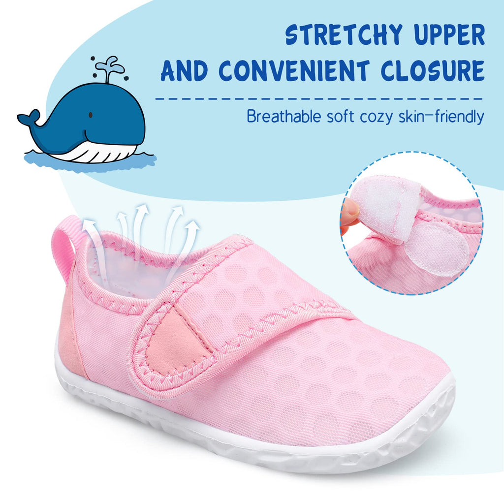 LeIsfIt Toddler Water Shoes Boys Girls Barefoot Aqua Socks Kids Breathable Quick-Dry Swim Shoes for Beach Pool Surf, Pink, 7 Toddler