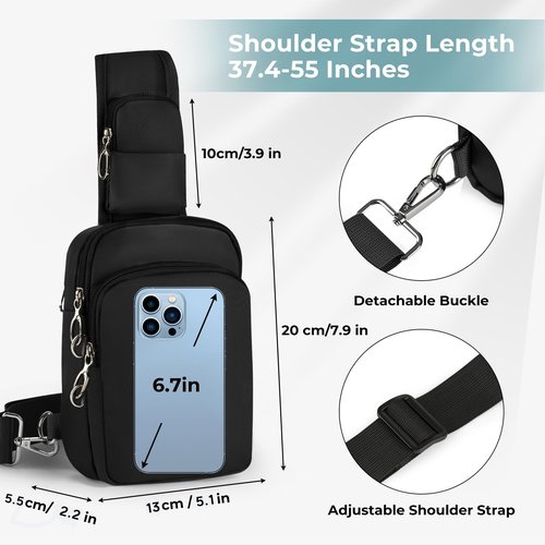 BROADREAM Sling Bag,Anti-Theft Tech Sling Backpack with Zipper Lock,RFID Blocking for Travel Work Sport(Black)
