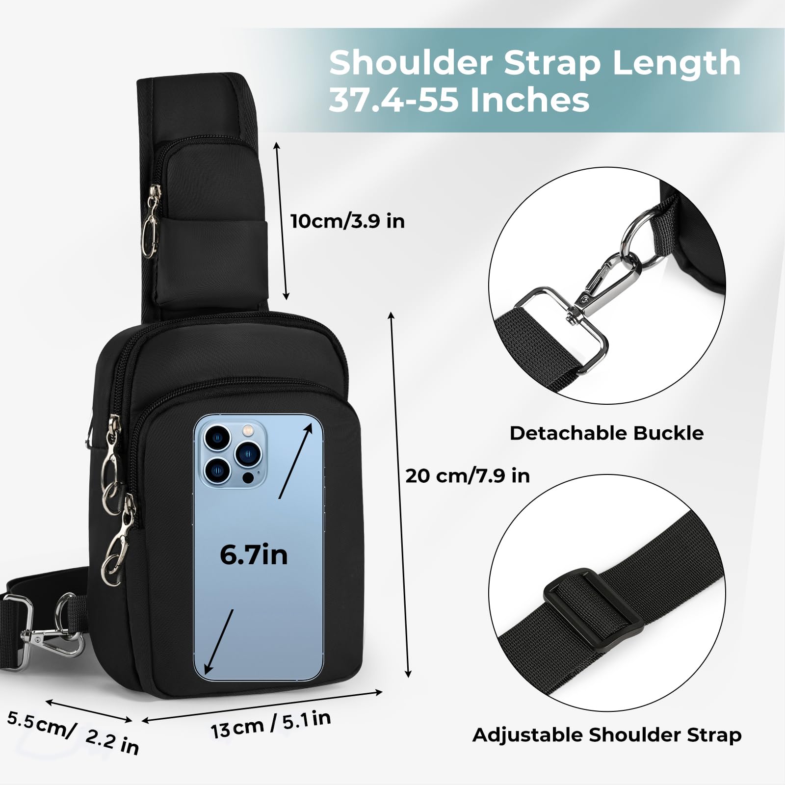 BROADREAM Sling Bag, Crossbody Bag with Anti-Theft Lock Zipper, RFID Blocking & Water Resistant for Travel Work Sport (Black)