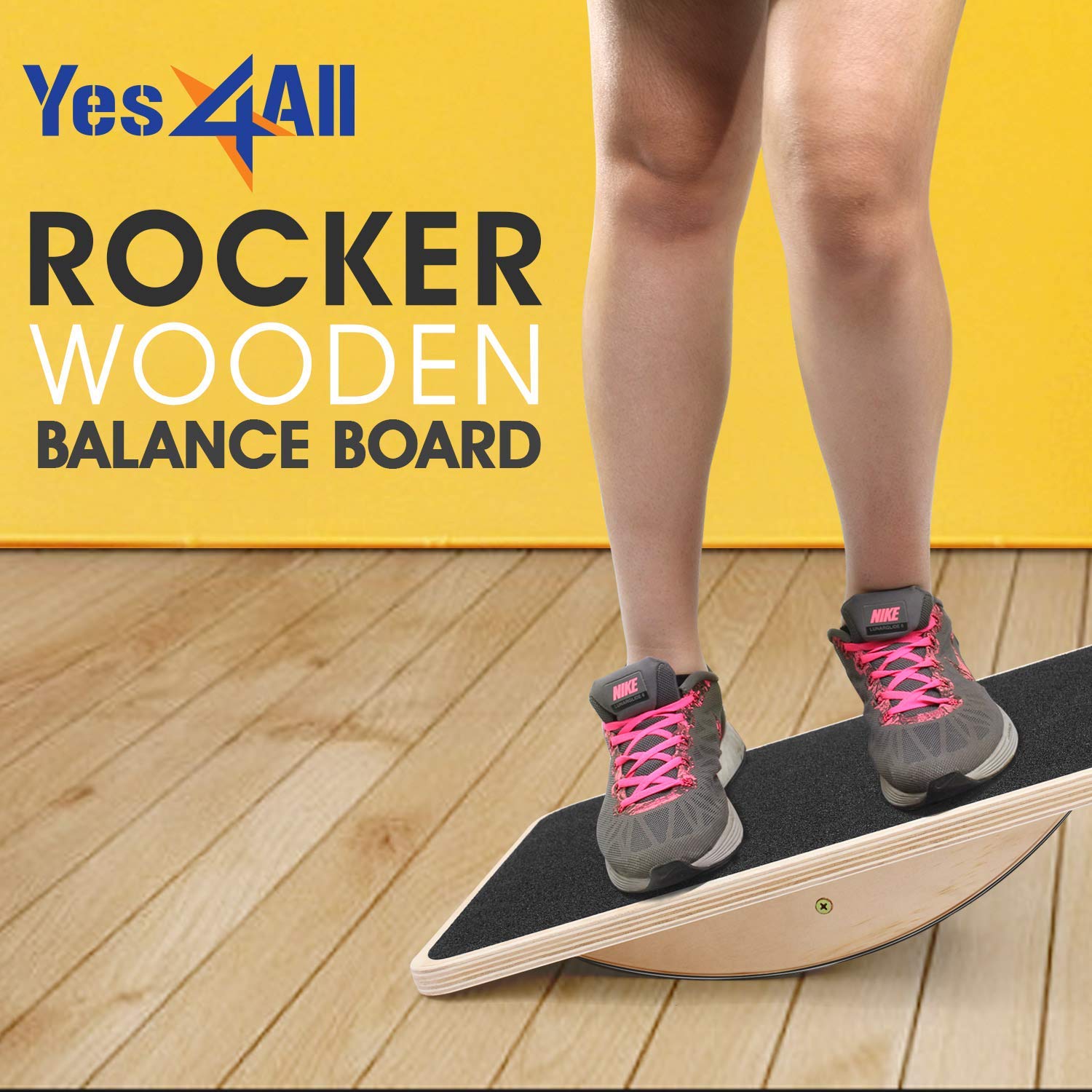 Yes4All Professional Rocker Balance Board for Physical Therapy | 17.5” Wooden Rocker Board for Balance & Rehabilitation Exercises (Black)
