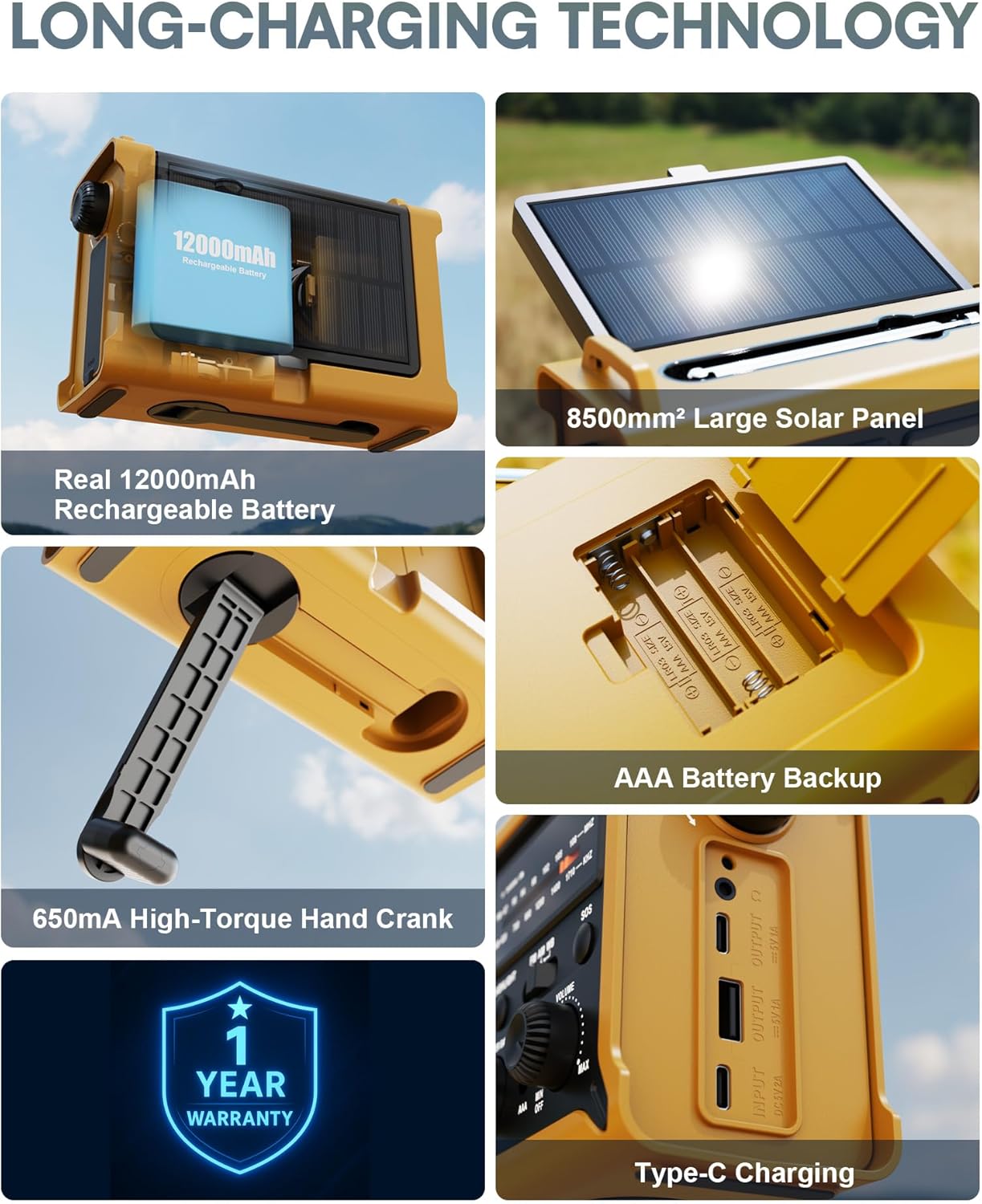 Skiennix Hand Crank Emergency Radio - Solar Powered with 12000mAh Power Bank & NOAA Alerts | LED Flashlight & Reading Lamp for Survival