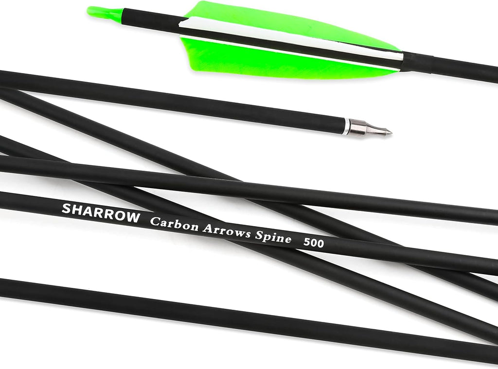 ZSHJGJR Carbon Archery Arrows - 30 Inch with 4” Turkey Feathers for Compound & Recurve Bows | 6/12 Pack