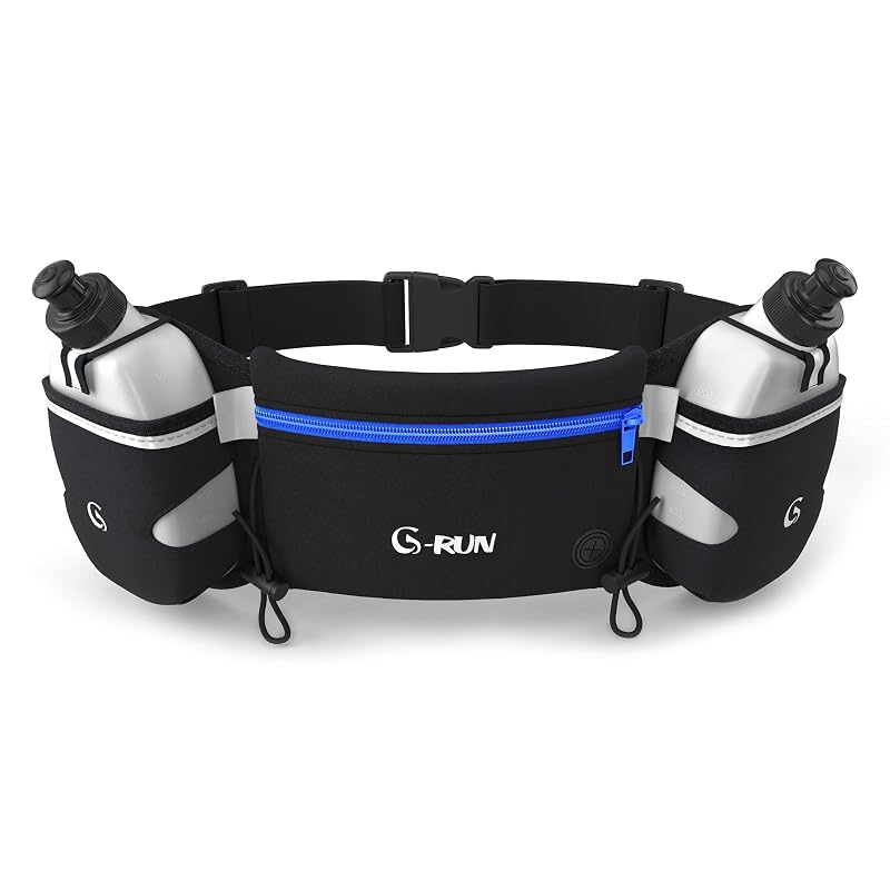 Hydration Running Belt with 10 oz Bottles - Blue, 25-33 Inch Waist - Phone Pocket for All Phones
