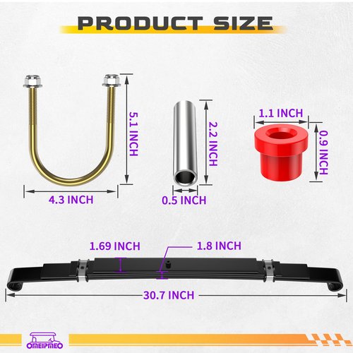 Golf Cart Heavy Duty Rear Leaf Spring Kit, Club Car 4-Leaf Springs Fit Club Car Precedent/Onward/Tempo 2004-UP, Golf Cart 4-Leaf Spring with Bushings Sleeves U Bolts, Replaces OEM# 102509301 102513001