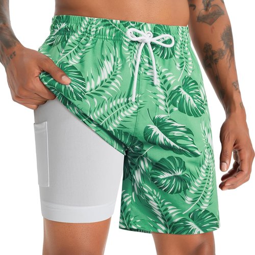 ELETOP Men's Swim Trunks - Compression Liner Bathing Suit with Zipper Pockets | Stylish Beach Shorts