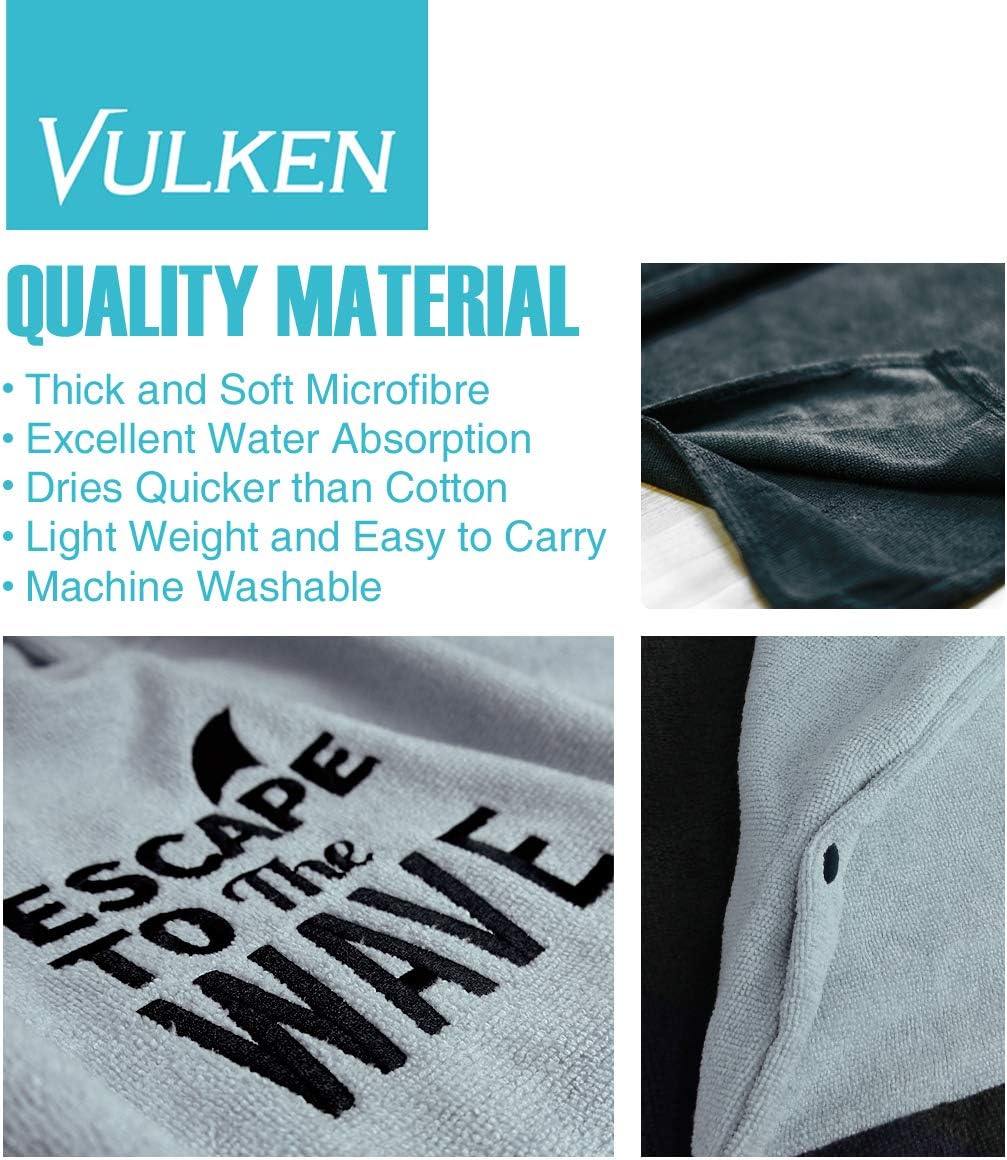 Vulken Extra Large Hooded Beach Towel - Quick Dry Microfiber Surf Poncho for Easy Changing | L/XL